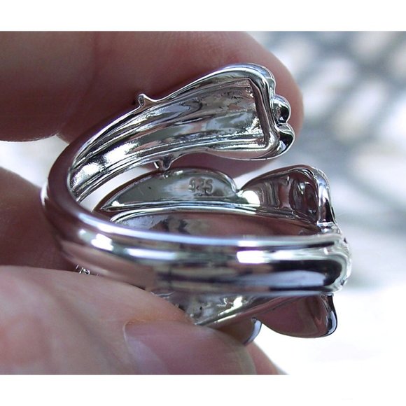 925 STERLING SILVER Flowers Spoon Ring - Picture 9 of 16